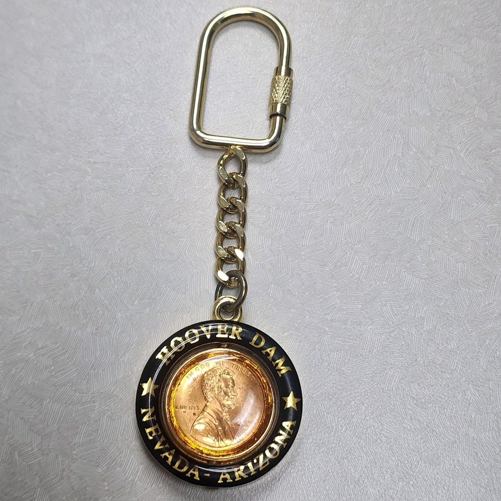 Vintage Hoover Dam Nevada/Arizona Lucky Penny Souvenir Key Chain Clip Spinner